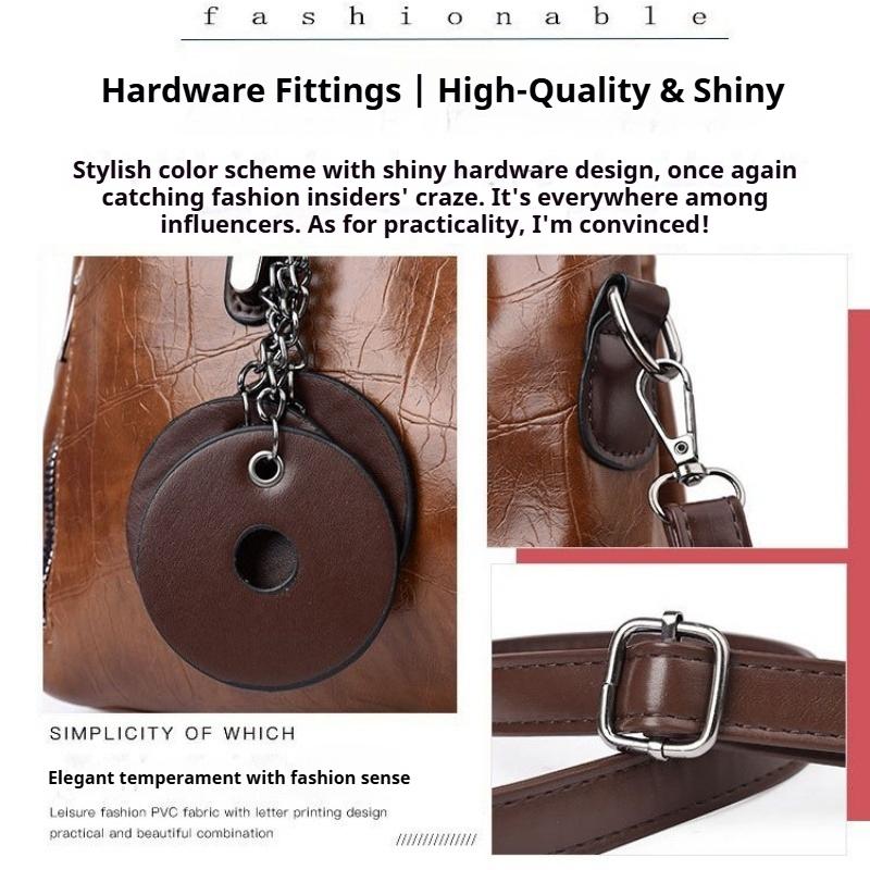 Retro European and American Style Women's Bag, Large Capacity, Soft Leather, Color-blocked, Handbag, Crossbody Bag, Commuter Bag.