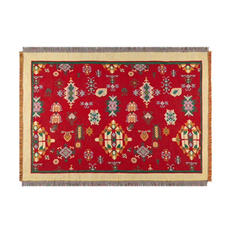 Tribal Blankets Indian Outdoor Rugs Camping Picnic Blanket Boho Decorative Bed Blankets Plaid Sofa Mats Travel Rug Tassels Linen 90X90cm красный