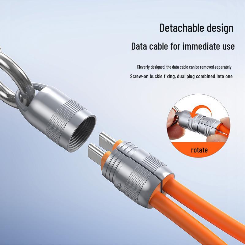 Dual Type-C & Lightning Zinc Alloy Silicone Lanyard Cable, 60W Fast Charger