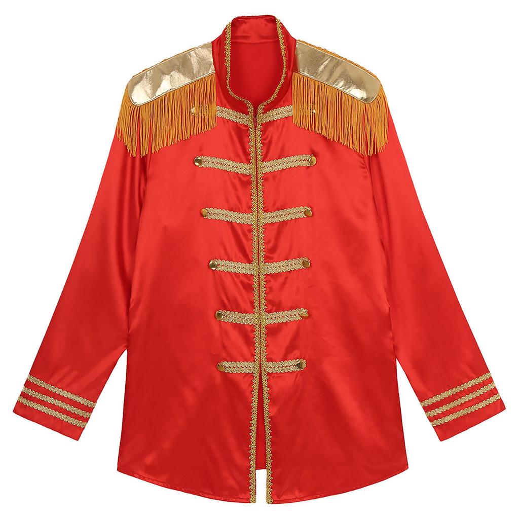 Men's Halloween SGT Sergeant Pepper Costume Jacket Marching Band Rock Man 60s Satin Cardigan Coat