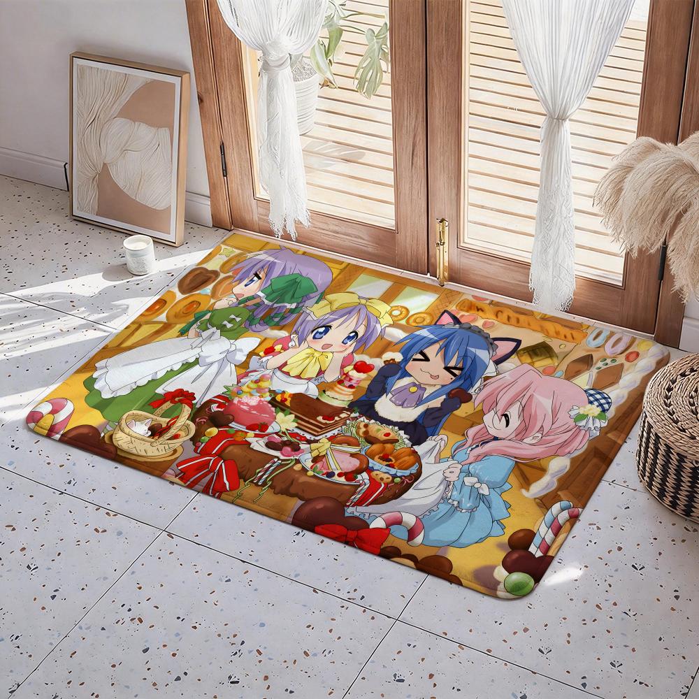 Anime L Lucky Star Floor Mat Eco Flannel Doormat Non Slip Odorless Indoor Floor Rug Soft Short Plush Home Mat