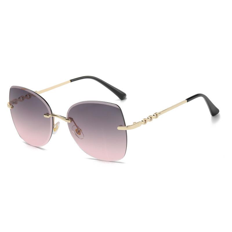 Rammeløse Trimmede Solbriller Dame Street Shooting Metall Stor Innfatning Solbriller Solbriller 9061