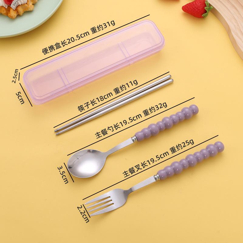 Cute Cartoon High-Value 410 Stainless Steel Cutlery Set: 3-Piece Set with Chopsticks, Fork, and Spoon