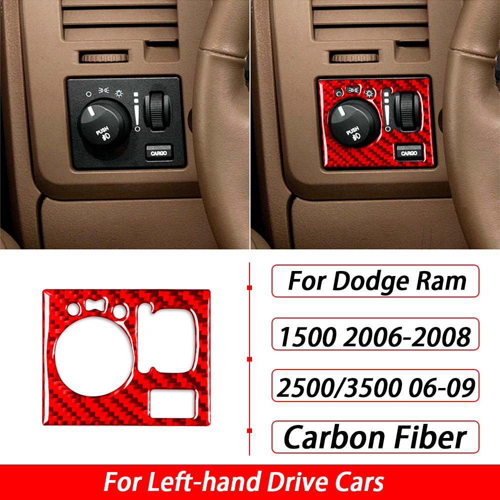 For Ram 1500 2006-2008 2500 3500 2006-2009 Car Accessories Carbon Fiber Headlight Switch Control Panel Cover Interior Sticker