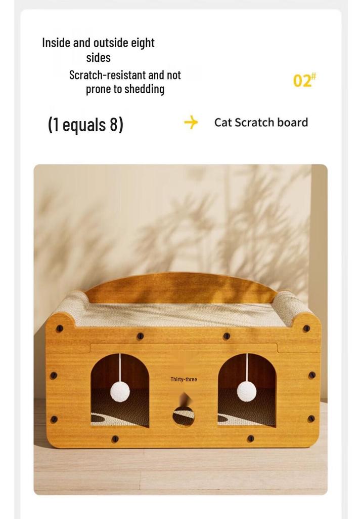 Scratch-Resistant Cat House with Integrated Scratching Board