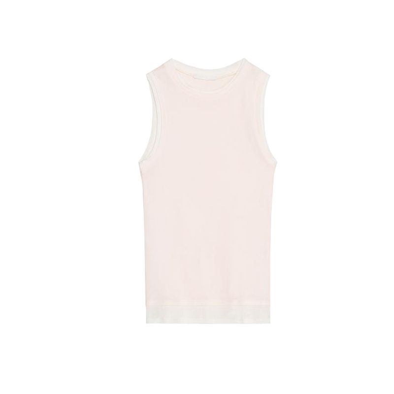 Summer New Product Women's Clothes Ins Style Cotton Double Layer Effect Round Neck Sleeveless Simple T-shirt Tops 5644776