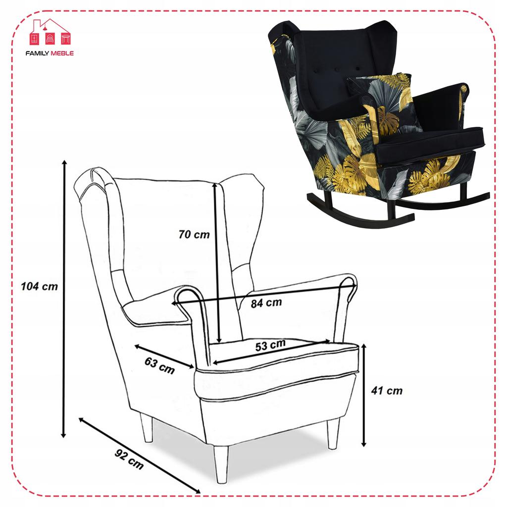 Ari Print Duo Rocking Chair, Scandinavian, Family Meble, Black Velvet