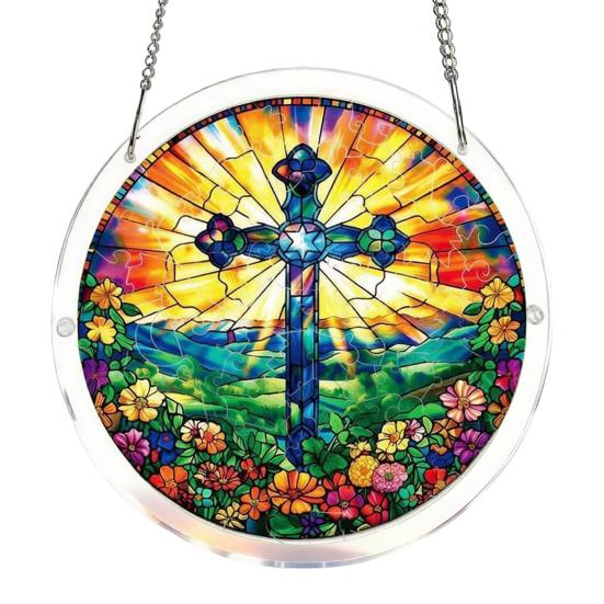 Window Hanging Acrylic Puzzles Suncatcher Stained Glass Style DIY Jigsaw E