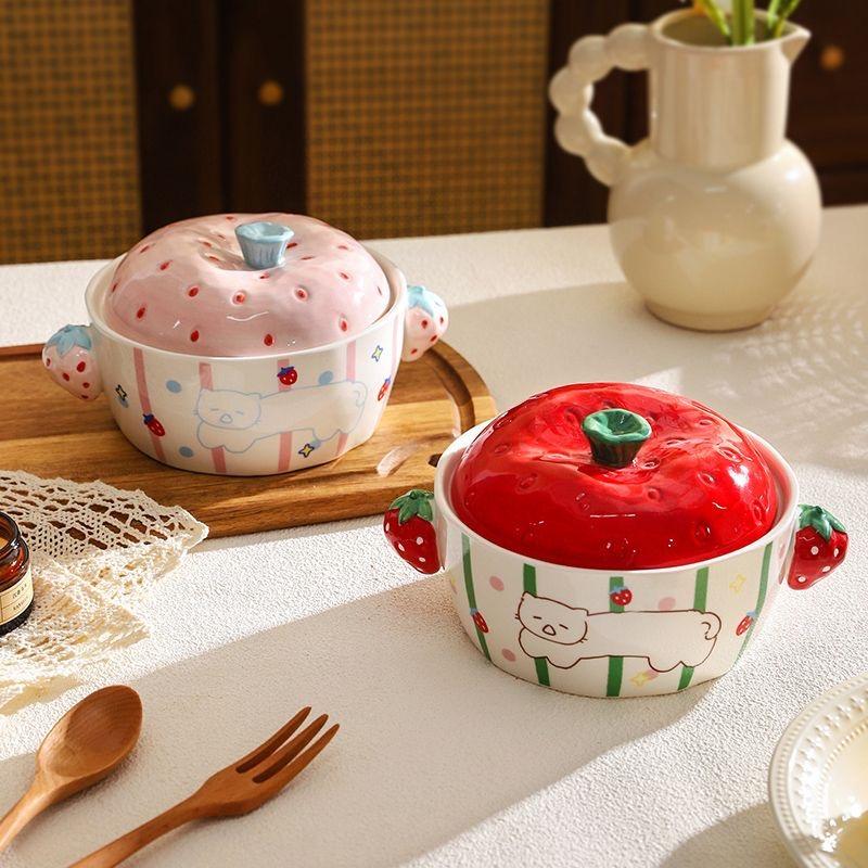Süße Keramik-Ramen-Schüssel mit Deckel, Nudelsuppenschüssel für Zuhause & Studenten