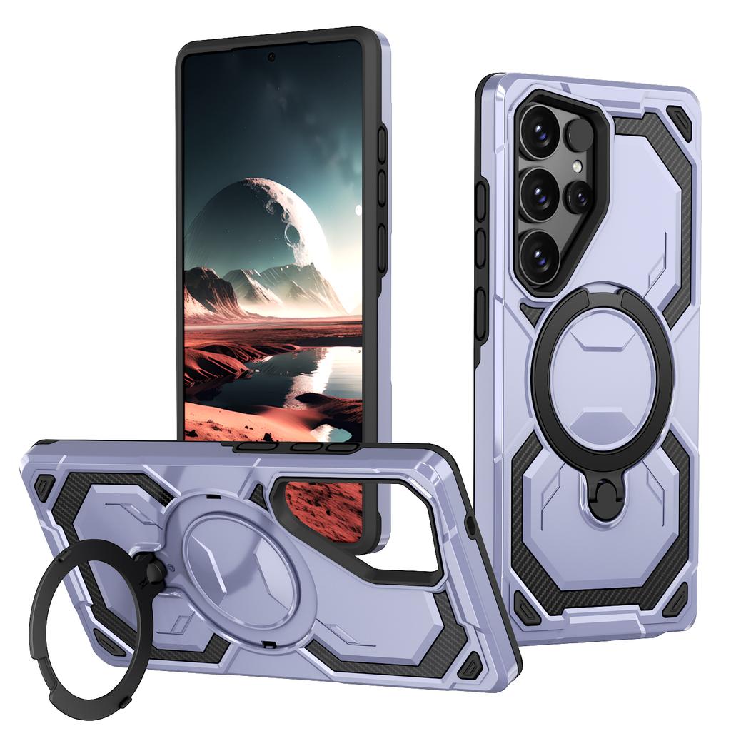 For Samsung Galaxy S25 Ultra Magnetic Case Ring Kickstand PC + TPU Hybrid Phone Cover