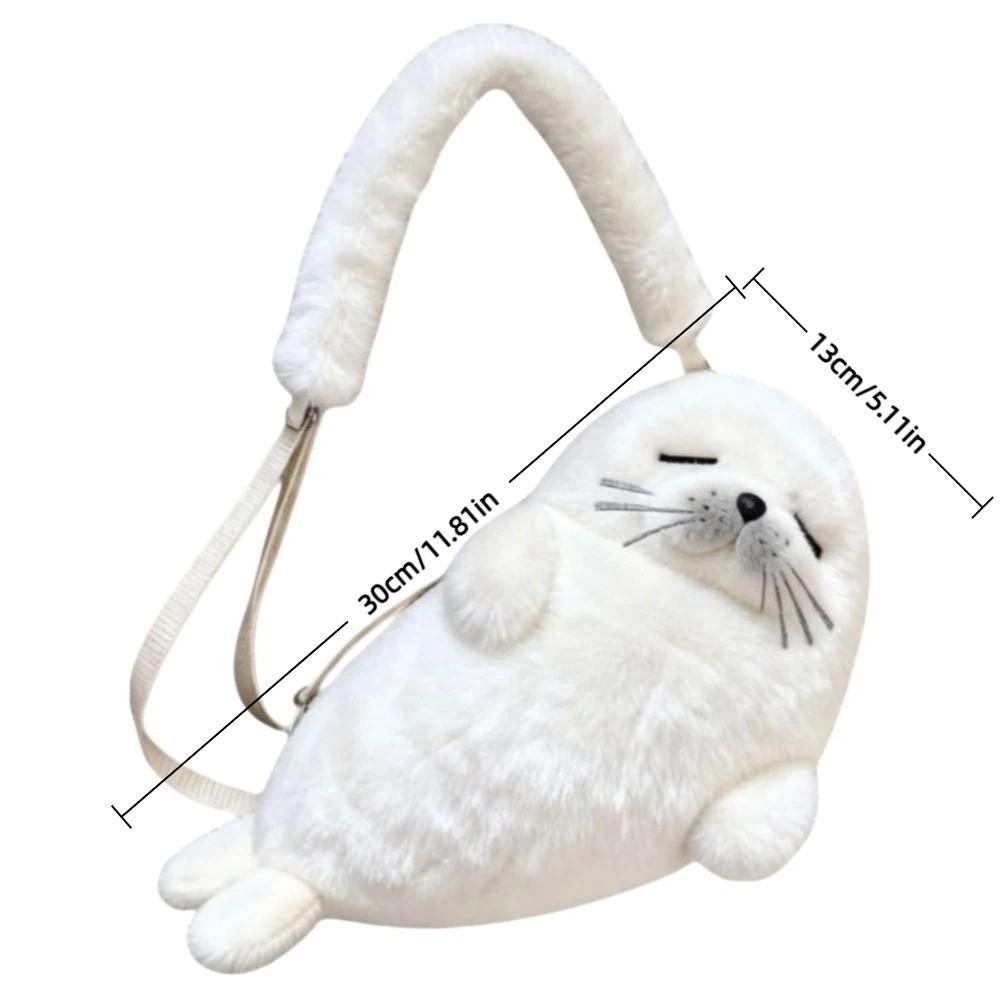 Borsa a Spalla Foca Morbida Soffice Carina Borsa Leggera per Telefono a Cartoni Animati Tessuto Peluche Tracolla Regolabile Borsa a Tracolla