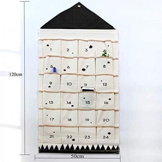 Christmas Advent Calendar with Pockets Wall Hanging Bag for Home Xmas Countdown Decoration (Black)