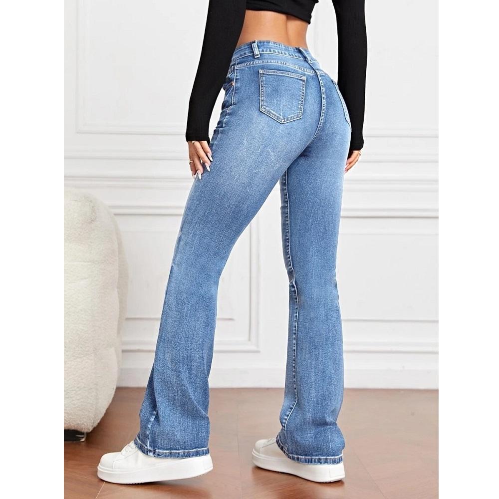 Jeans denim elasticizzati da donna Pantaloni dritti slim a vita alta Pantaloni lunghi casual da donna