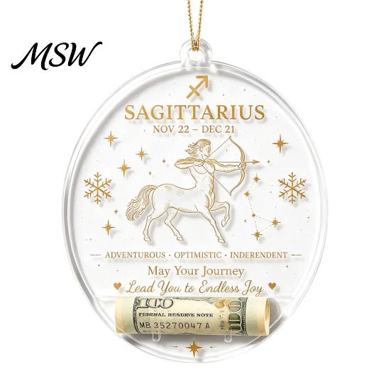 Hanging Decor for Showcase Christmas Tree Money Holder Pendant, Transparent Acrylic Round Ornament, 12 Holiday Gift Tags Zodiac Signs Theme Decorative