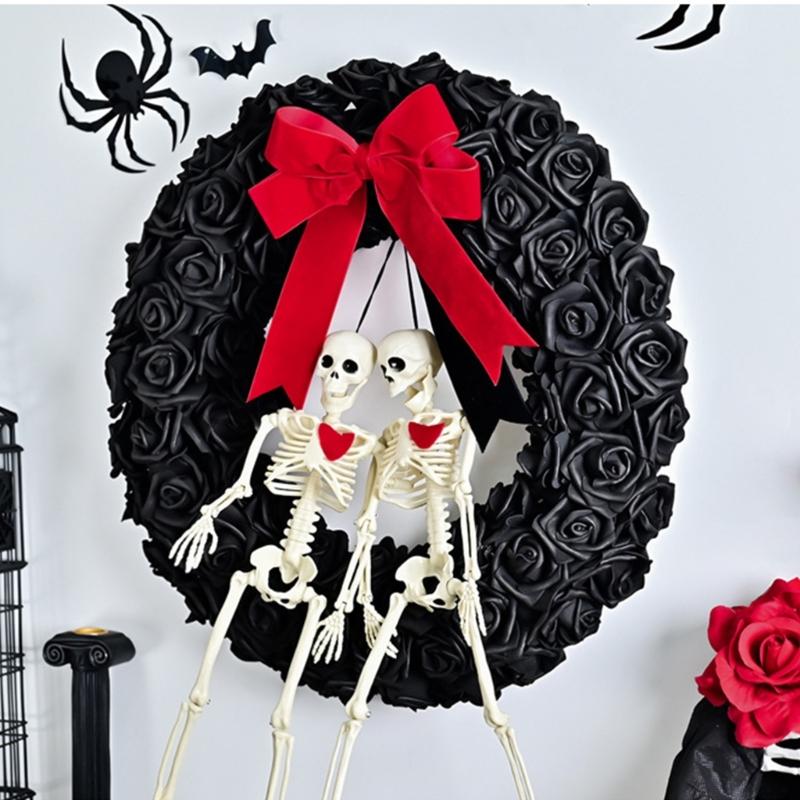 Skull Wreath for Halloween Festivities Scary Rose Skeleton Garlands Accessories Party Indoor Outdoor Party Decorations