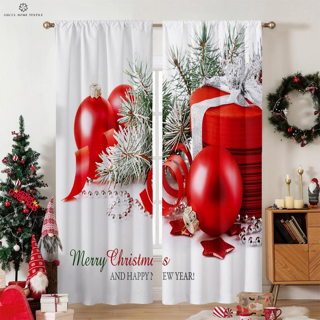 Fenstervorhang „Frohe Weihnachten“, mit Stangentasche, geeignet für Schlafzimmer, Wohnzimmer, Außendekoration, kann individuell angepasst werden, 2 Stück