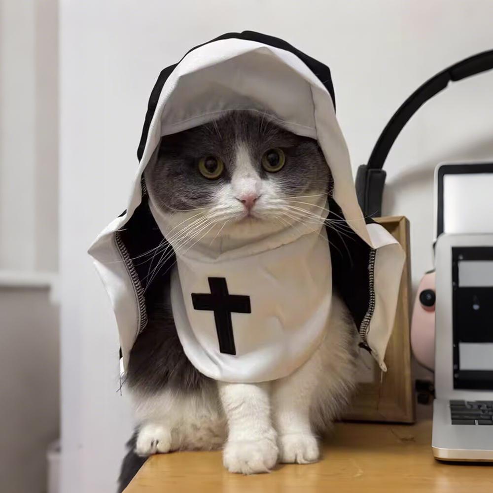 Funny Halloween Pet Cat Dog Nun Costume Cute Cats Cosplay Clothes Cross Dress Up Soft Breathable Kitten Outfits Christmas Gifts