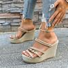 Fashion Summer Wedges Sandals Women 2025 Fashion New Blue Denim Beach Platform Sandals Woman Plus Size Ankle Straps Party Shoes Women