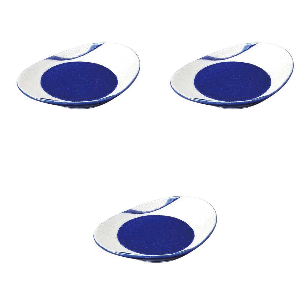 Set of 3 Flowing Water Lustre Oval Small Plates x 9 x 2 Arita Ware Small Plates Setomonohonpo (Blue) [12.2 cm]