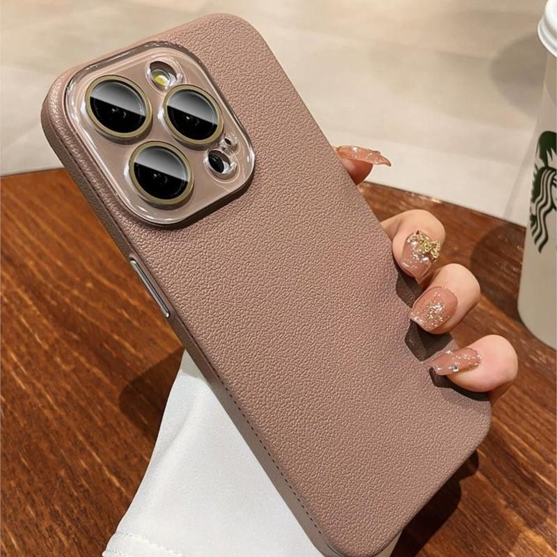 Luxury Leather Texture Silicone Case for Apple iPhone 16 15 14 Plus 13 12 Pro Max Glass Camera Lens Protection Shockproof Cover