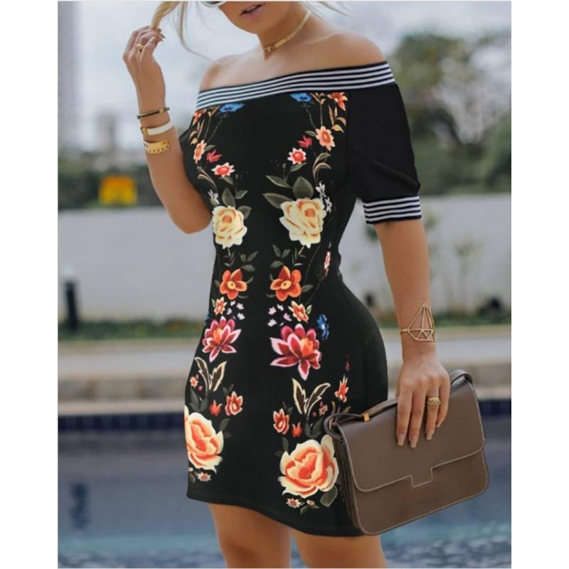 Einseitiges Digitaldruck Slim Sexy Bleistiftrockkleid