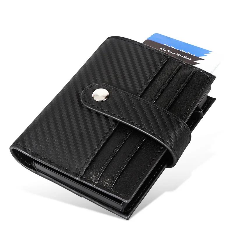 

Pop Up Wallet Women Slim Wallets RFID Blocking Money Clip Minimalist Leather Slots Credit Card Holder Bifold Business Card Case углеродного волокна черного