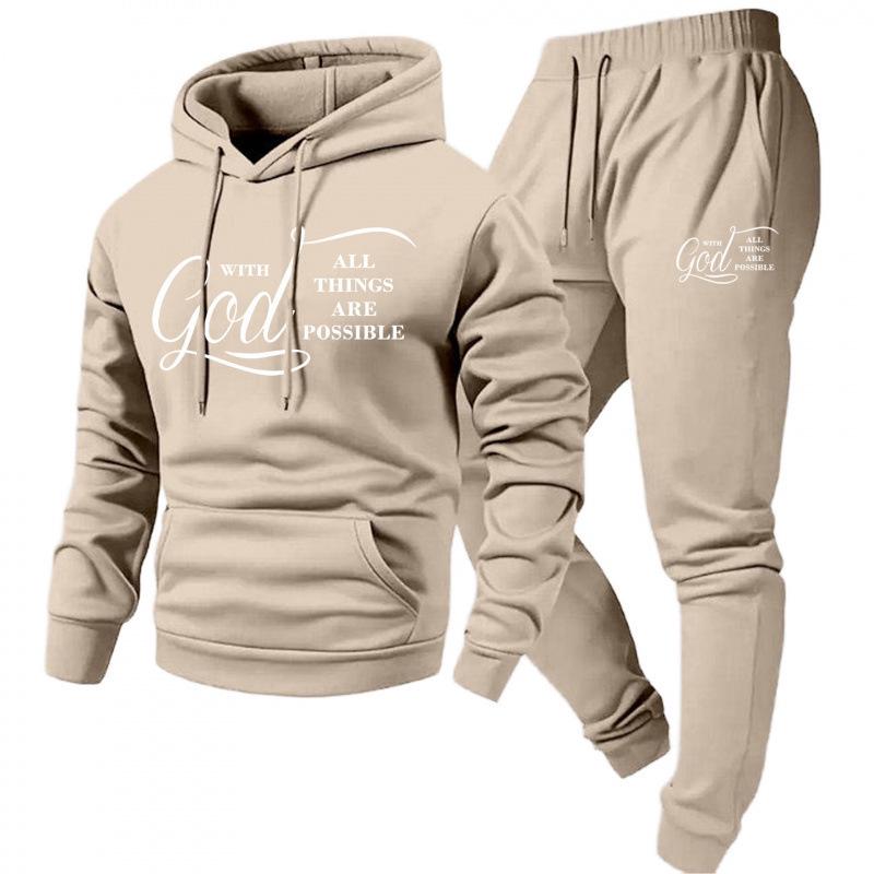 2026 New Style Cross Letter Print Hooded Sweatshirt & Long Pants Men's Y2K Set - European & American Hot Selling
