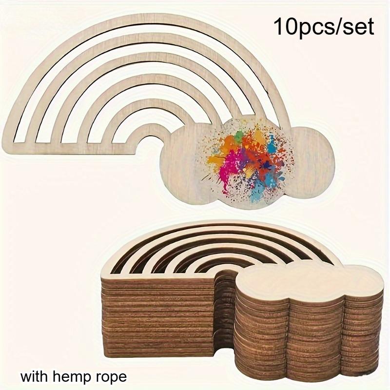 

10pcs Wooden Rainbow & Clouds Shape Craft Pieces Hangings for DIY Painting - Versatile Hanging Decorations for Weddings,Birthday