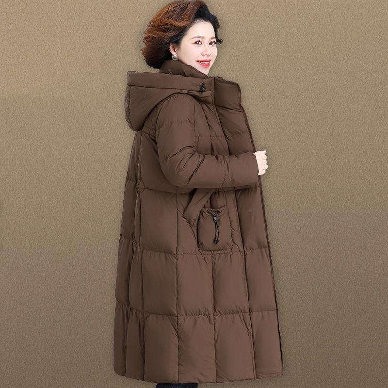Weinrot Langer Daunenmantel Damen Winter Dick Warm Gesteppt Baumwolljacke Mit Kapuze Locker Oberbekleidung