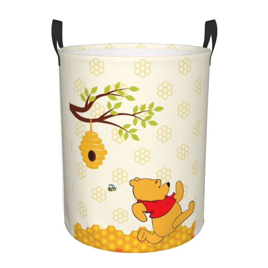 Custom Winnie Pooh Teddy Bear Laundry Basket Foldable Large Clothes Storage Bin Baby Hamper