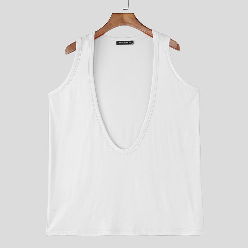 INCERUN Summer Men Deep U Neck Sleeveless Sport Casual Loose Tank Tops