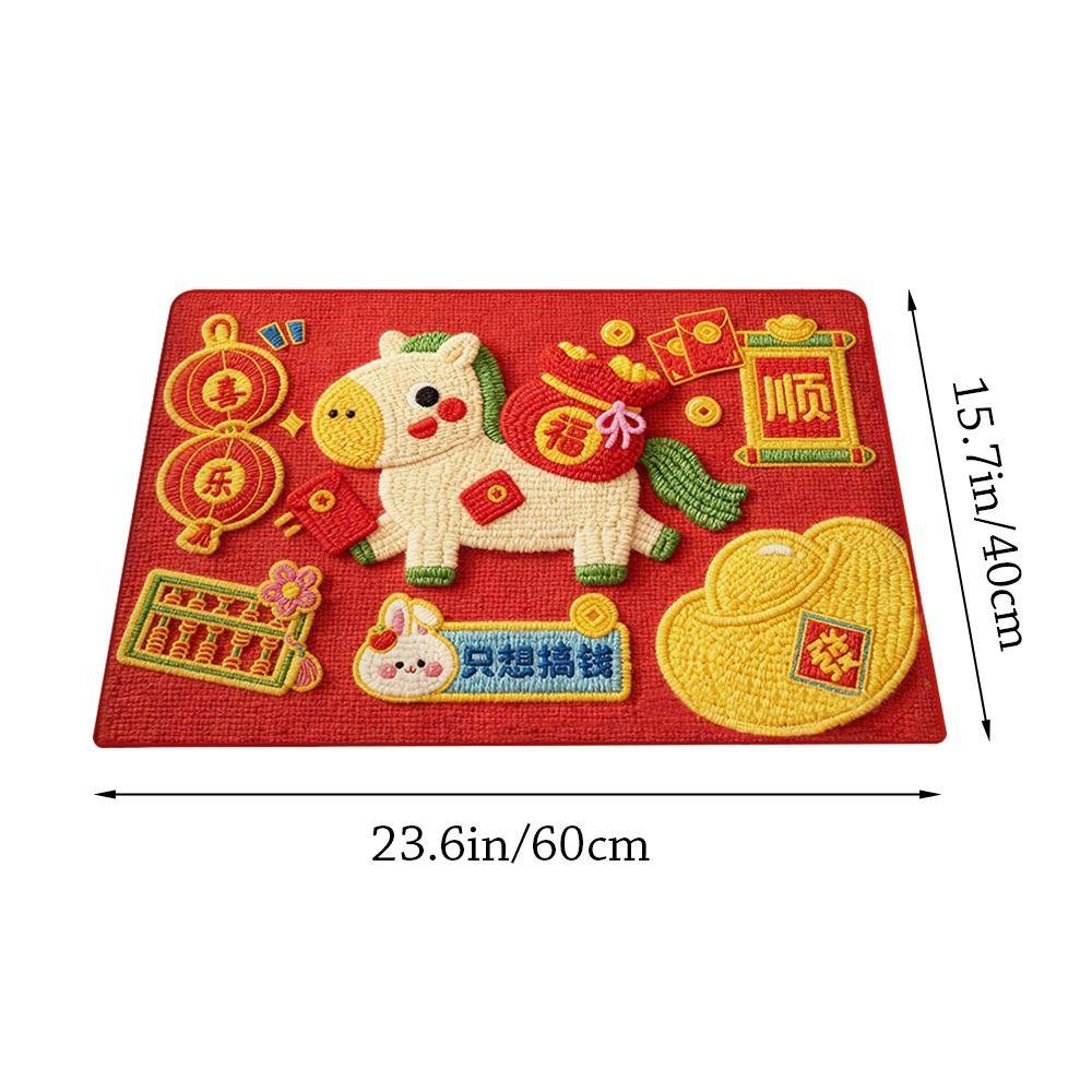 Cute Horse Pattern New Year Door Mat Red Bath Mat Water Absorption Soft Foot Mat Home Decorations