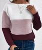 Autumn and Winter New Knitted Sweater Women's Contrasting Color Splicing Round Neck Long-sleeved Pullover