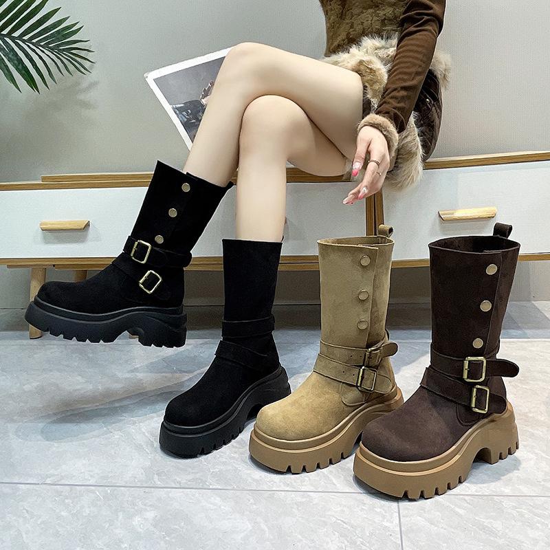 British Style Platform Heightening Martin Boots Women's New Small Slim Medium Tube Knight Short Boots In Autumn and Winter 2025