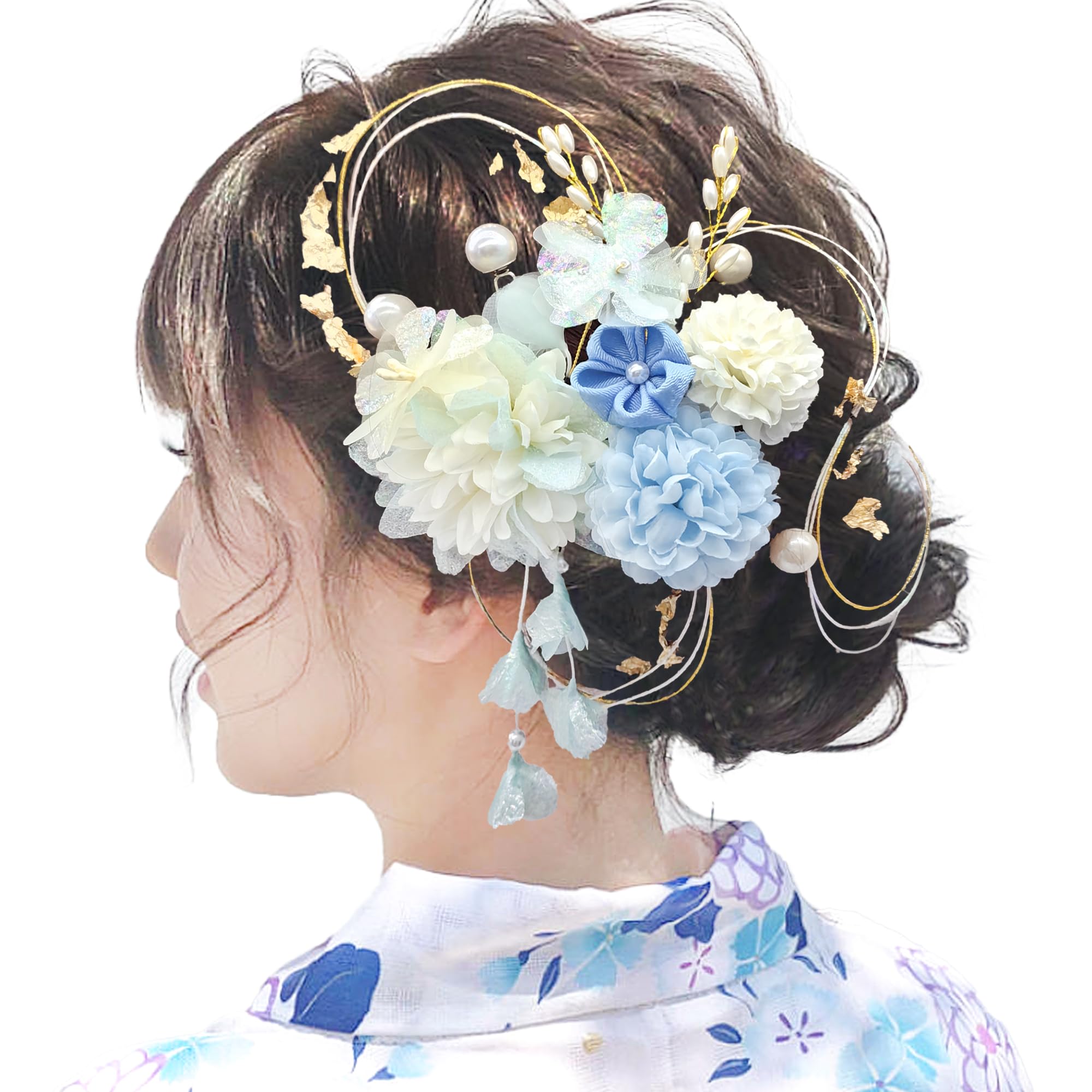 

[JZOON] Hair Accessory 14-Piece Set: High-Quality Artificial Flowers (Sunflower, Baby s Breath, Mizuhiki, Flowers, String, Dried Flowers) - Perfect