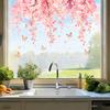 Kirsebærblomst Blomster Vinduesklistermærker Forår Akvarel Hængende Blomsterranke Sommerfugle Glasdør Decals Genanvendelig Vinduesklistermærke til Hjemmekontor