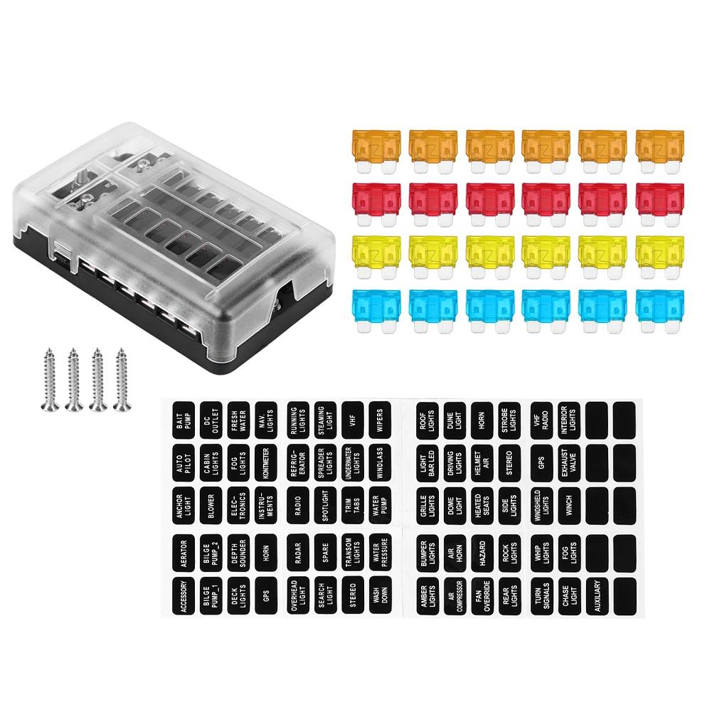 

Блок держателей предохранителей-лепестков на 32 В для автомобиля/лодки, 12 гнезд, с красным светодиодным индикатором