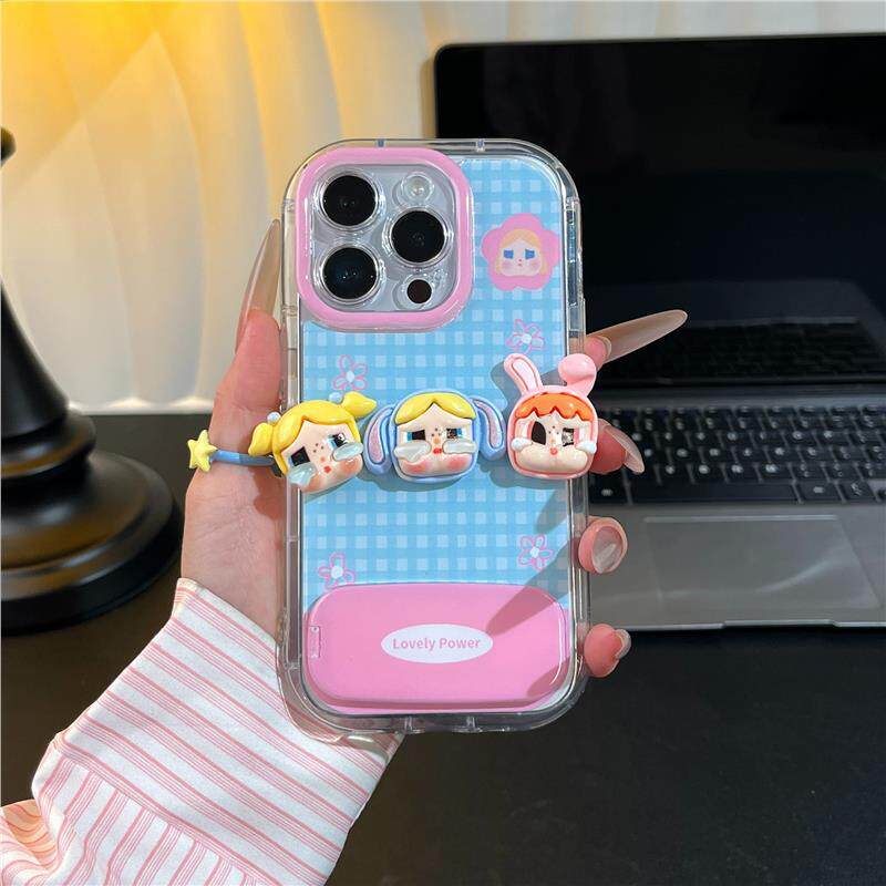 Three-dimensional crying baby stickers are suitable for Apple mobile phone case iPhone11 mirror holder anti-drop plaid protective case
