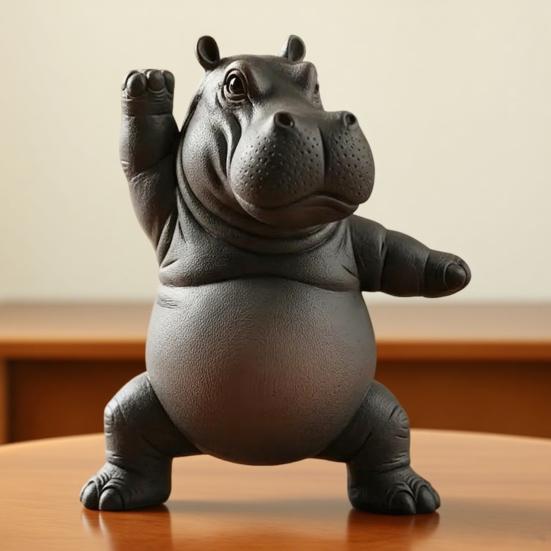 Yoga Master Hippo Figurine Handcrafted Clumsy Yoga Hippopotamus Ornament Zen Meditation Hippo Statue for Home Office Decor Yoga Lovers Gift