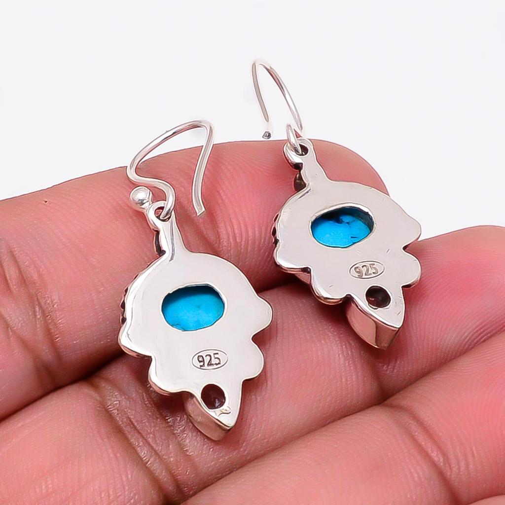 Handmade Magnesite Turquoise Gemstone Jewelry Earrings 925 Sterling Silver Gift For Her