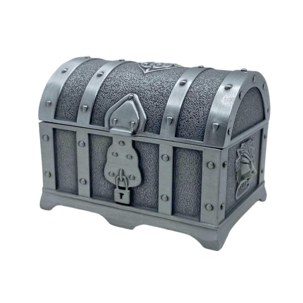 Lunari Jewelry Box, Treasure Chest, Antique Style, Trinket Box, Vintage Storage Box, Retro Decor, Pirate Design, Silver (Silver)