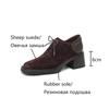 Fashion NEW Spring/Autumn Women Shoes Square Toe Chunky Heel Casual Shoes Sheep Suede Leather Shoes for Women Retro Lace Up Women Pumps