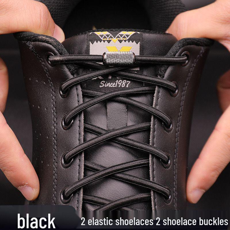 Șireturi Rotunde Fără Nod pentru Pantofi de Skate Bărbați, Negru & Alb, Sistem de Fixare Sportiv Elastic.