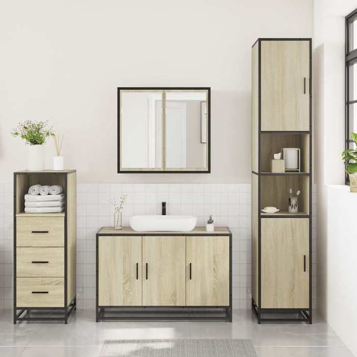 VidaXL Ensemble De Meubles De Salle De Bain 3 Pcs Chêne Sonoma, Armoire De Salle De Bain, Placard De Salle De Bain, Meuble 3301011