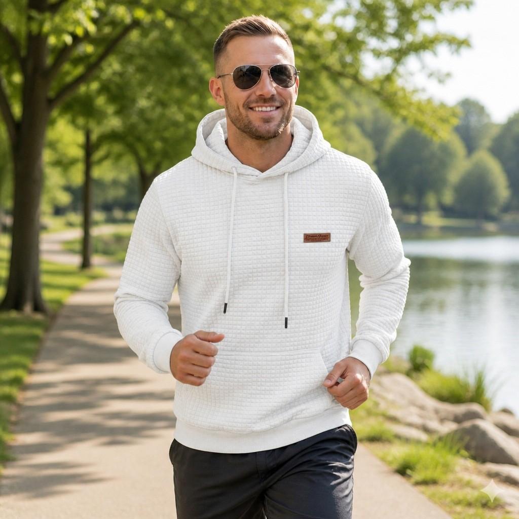 Outdoor Sports Hoodie For Men With Textured Jacquard Fabric Casual Fall Wear
