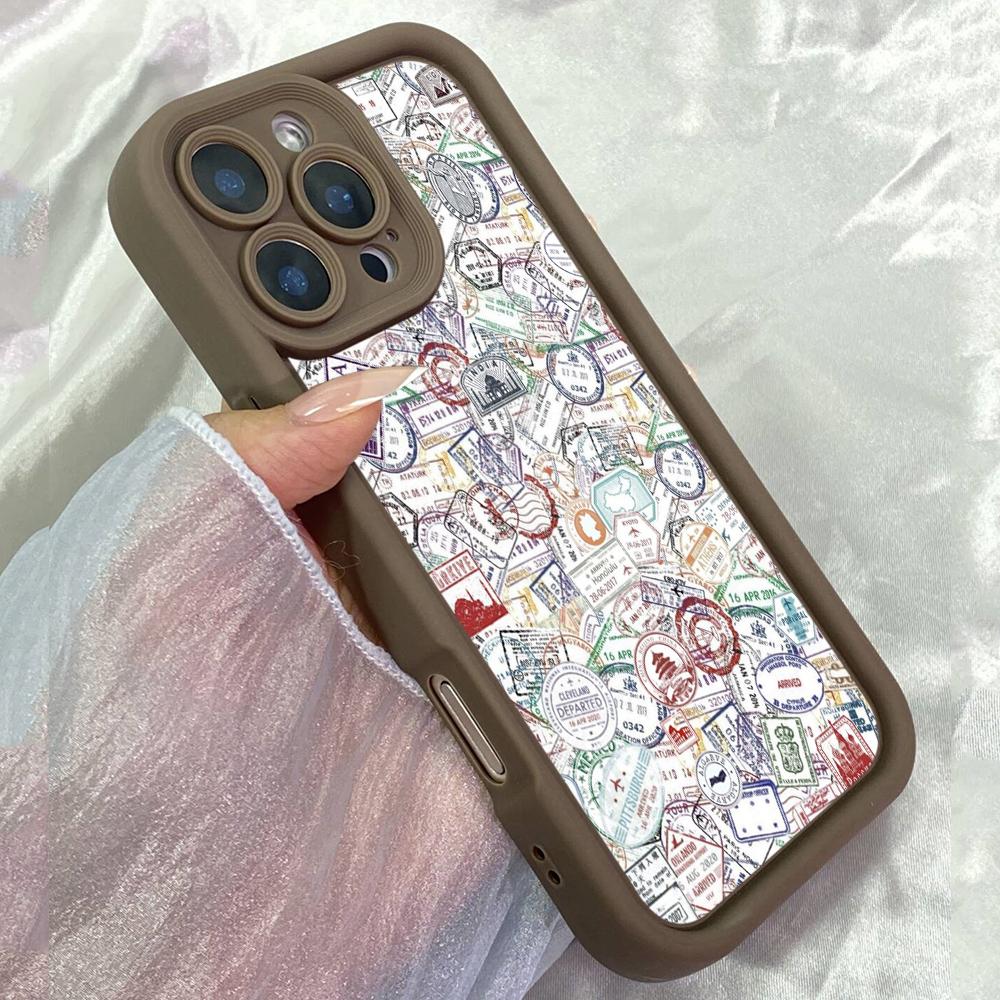 JT393 Passport stamps for iPhone 17 16 15 14 Pro Max Samsung S26 S25 Ultra A17 A07 A56 A16 A15 A14 A13 A06 Xiaomi 15T 13T Redmi 15c 14C Soft Case