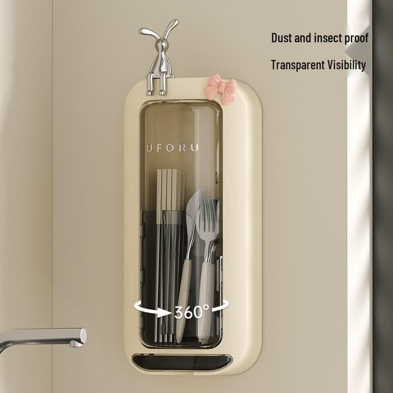 Wall-Mounted Chopstick Holder with Lid and Drain