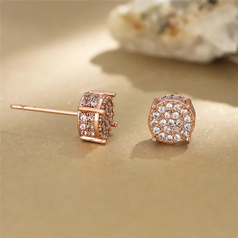 Luxury Full Crystal Round Earrings White Gold Yellow Gold Color White Zircon Stone Wedding Stud Earrings For Women Men Jewelry