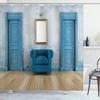 Rideau de douche Bleu Chambre avec Portes et Chaise Vintage Design Intérieur Classique Tissu Imperméable Décor de Salle de Bain Impression Artistique
