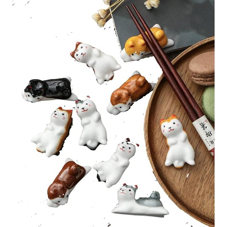 Cute Ceramic Dog Chopstick Rests (Set of 2) - Sleeping Puppy, Black - Adorable Home Decor & Tableware Accent